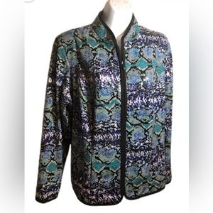 ADRESSING WOMAN Women’s Blue, Black, Green Shimmering Snake Print Jacket Size 1X